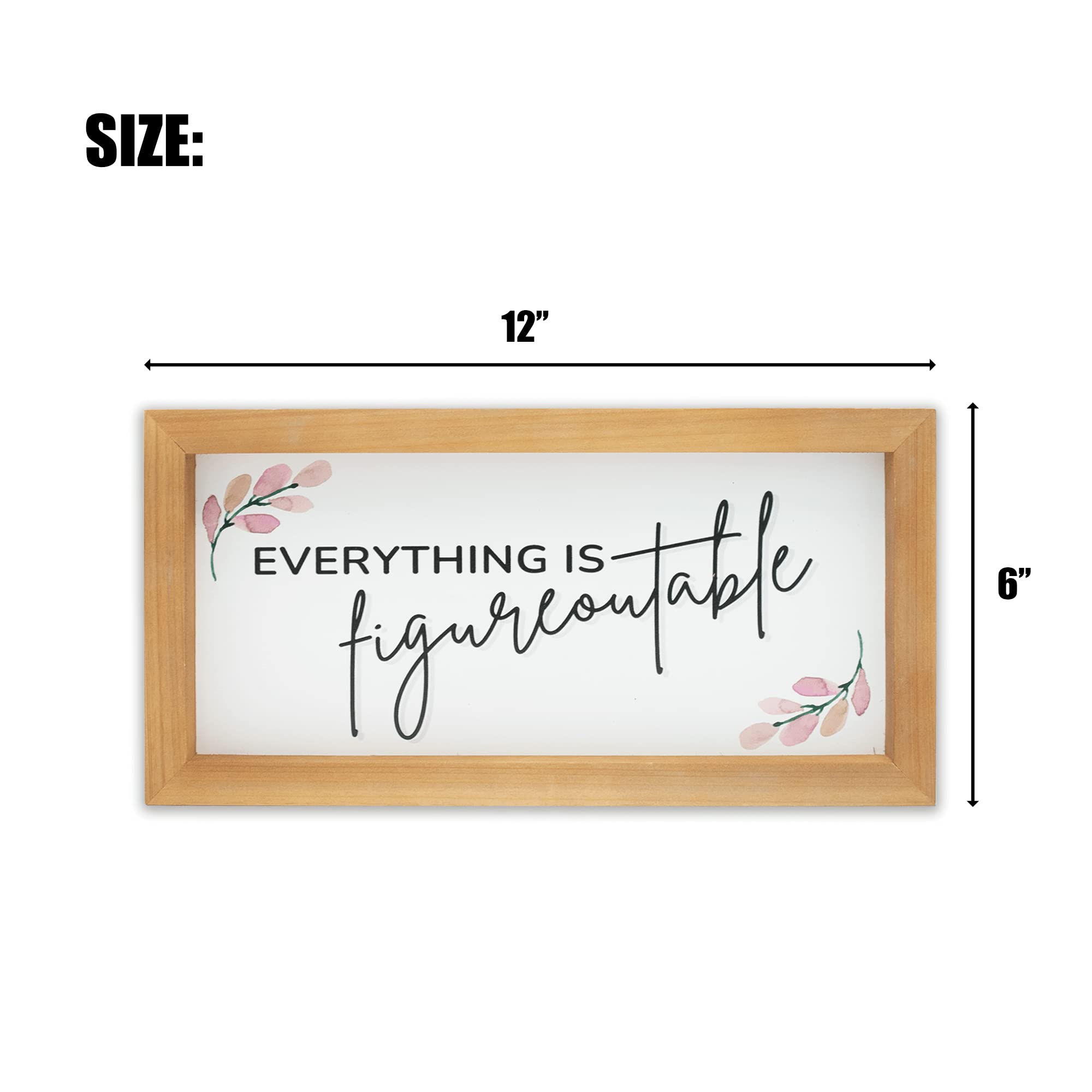 Everything is Figureoutable Sign, Office Decor for Women, Desk Decorations for Women office, Inspirational Farmhouse Cubicle Decor, Office Accessories, Office Wall Decor, Framed,12x6 Inches