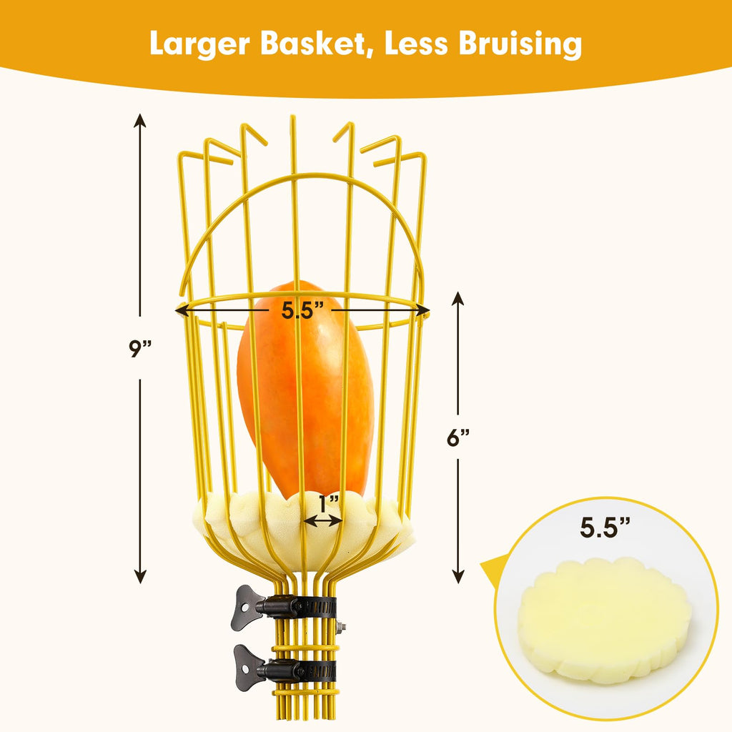 Fruit Catcher for Trees,10FT Fruit Picker Tool, Adjustable Fruits Picker with Pole and Big Basket, Fruit Catcher Equipment Tree Picker for Lemon Apple Mango Orange Avocados Fruit Picking Grabber Tool