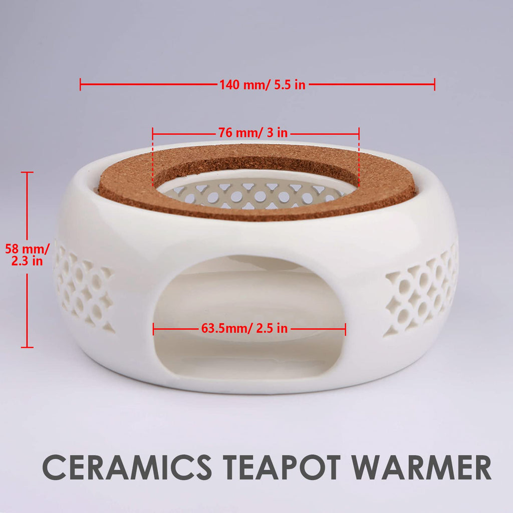 KEISSCO Teapot Warmer, Ceramic Teapot Heater with Cork Cushion Coffee Tea Warmer for Glass, Stainless Steel, Ceramic Teapot and Other Heatproof Dish Warming Use