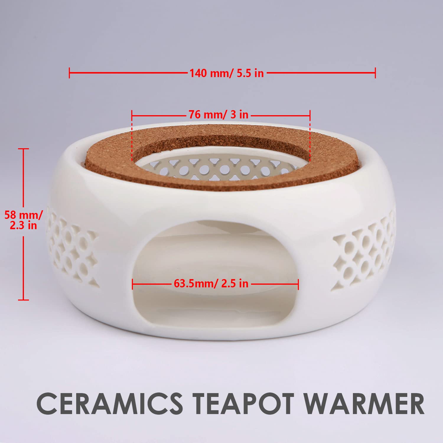 KEISSCO Teapot Warmer, Ceramic Teapot Heater with Cork Cushion Coffee Tea Warmer for Glass, Stainless Steel, Ceramic Teapot and Other Heatproof Dish Warming Use