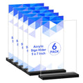 Acrylic Sign Holder 5x7 Inches,6 Packs Double-Sided Stand up Table Top Sign Holders,Clear Acrylic Picture Frame, Menu Flyer Paper Holder,Display Stand for Office Business Store Wedding Party - Black