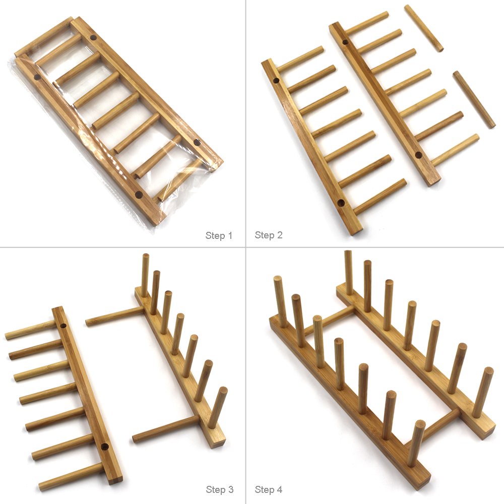 INNERNEED Bamboo Wooden Dish Rack Plates Holder Kitchen Storage Cabinet Organizer for Dish/Plate/Bowl/Cup/Pot Lid/Cutting Board (Pack of 2)