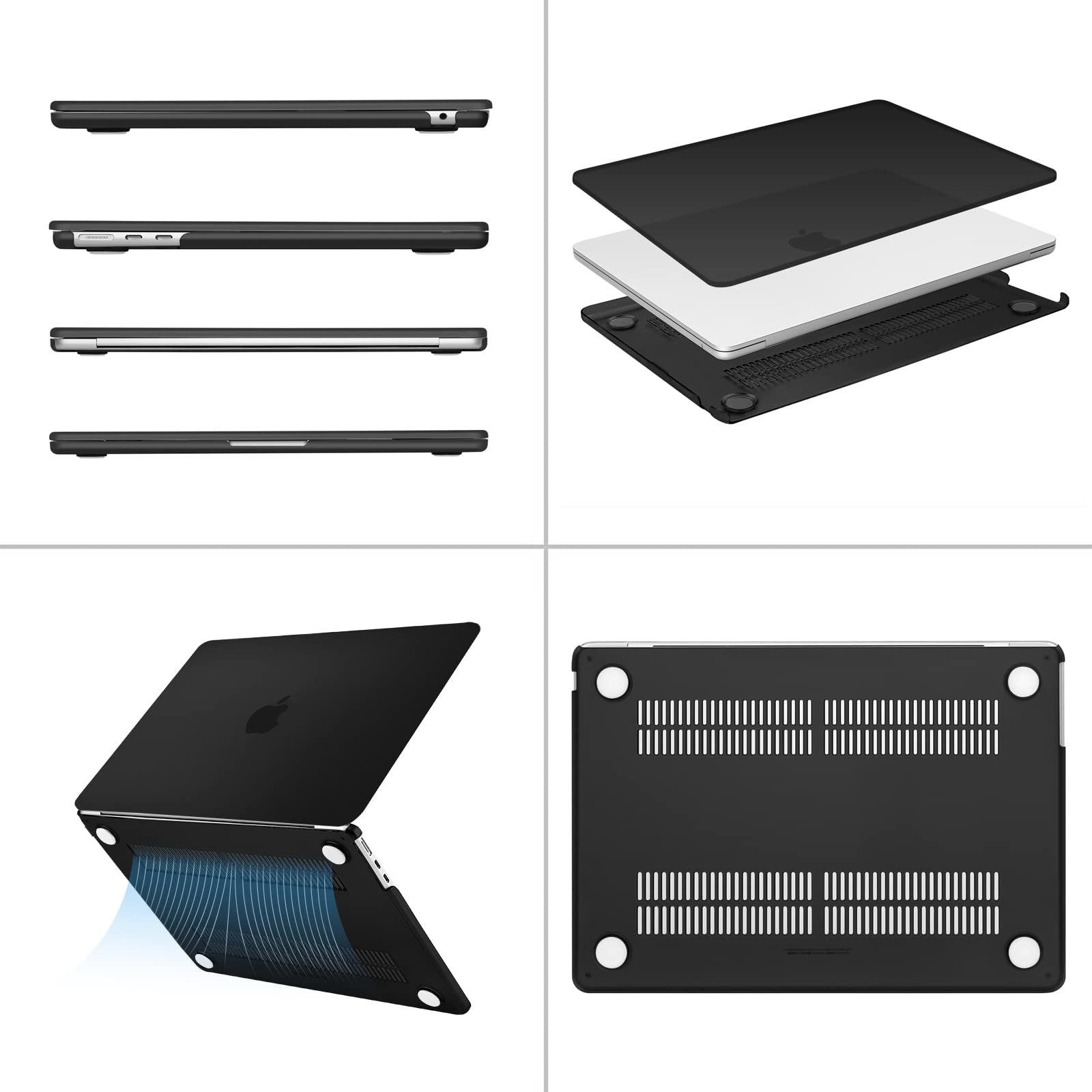 MOSISO Compatible with MacBook Air 13 inch Case M5 2026 M4 2025 M3 M2 2024-2022 A3449 A3240 A3113 A2681, Hard Shell&Keyboard Cover&Screen Film&Pouch for MacBook Air 13.6 inch Case, Black