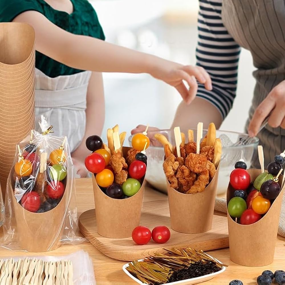 60 Pack 14oz Charcuterie Cups,Kraft Paper Snack Boxes with Cocktail Picks,Appetizer Boards Accessories Disposable Cups Sticks and Bags,French Fry Holder Skewers.