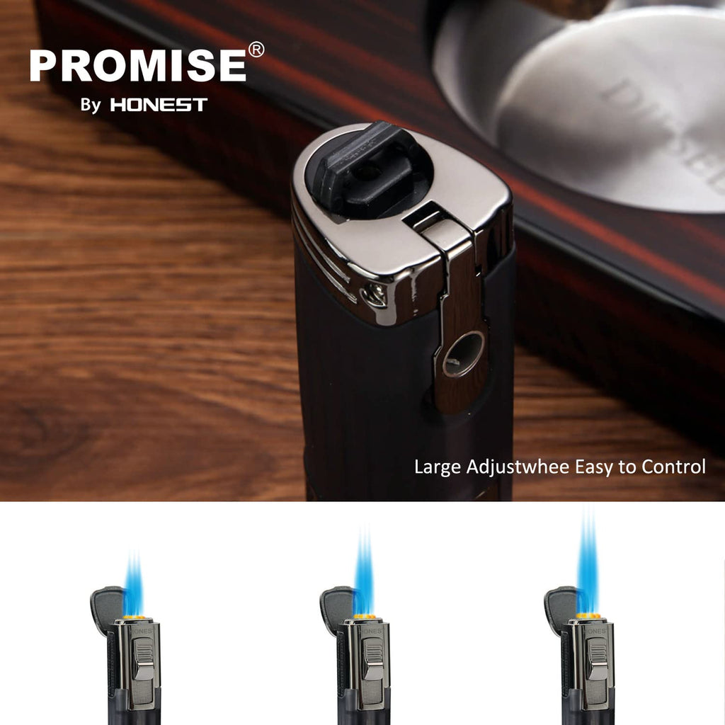 Honest Torch Lighter Triple 3 Jet Flame Gas Butane Refillable Turbo Lighter with Ciagr Punch and Butane Window (Grey-C)