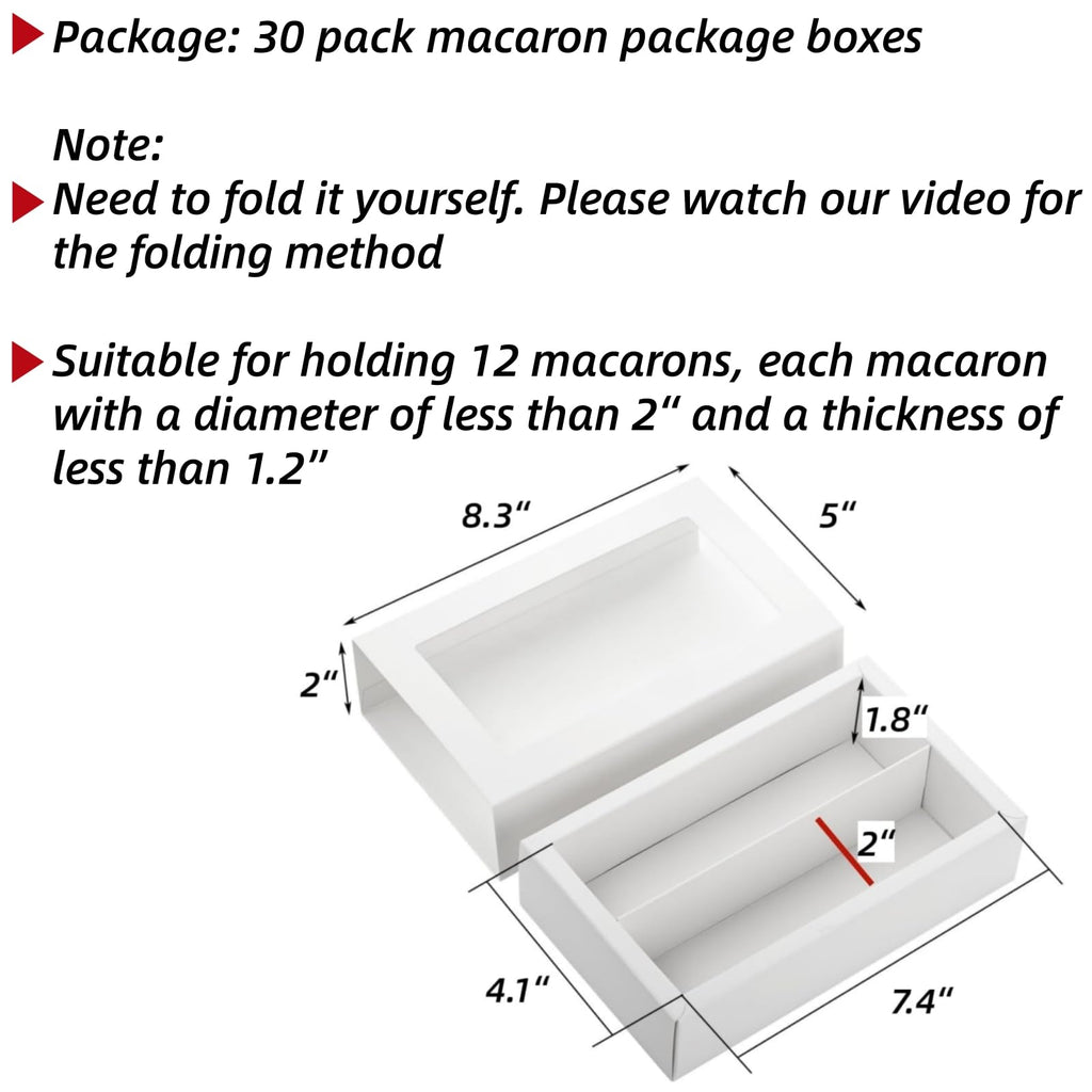 Dicunoy 30 Pack Macaron Boxes for 12, Macaron Gift Packaging Box with Clear Window, White Bakery Boxes, Cookie Packaging Box for Strawberry Gift, Chocolate, Truffles Cake, Desserts, Mini Cupcakes, Muffins
