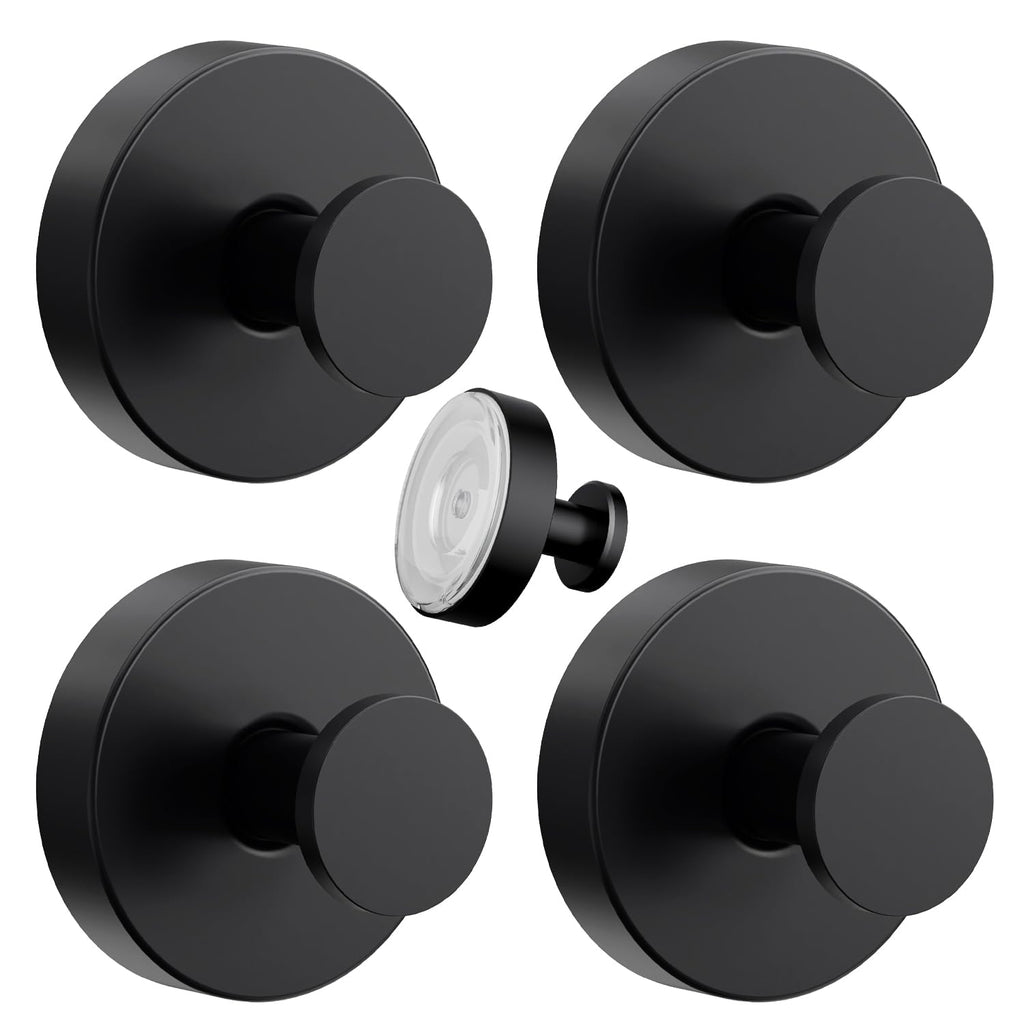 VEHHE Self-Adhesive Suction Cup Hooks, 4 Pack Waterproof Stainless Steel Shower Suction Hooks Weight Capacity 15lbs, Shower Hooks Suction for Wall, Kitchens, Glass, Mirrors (Black)