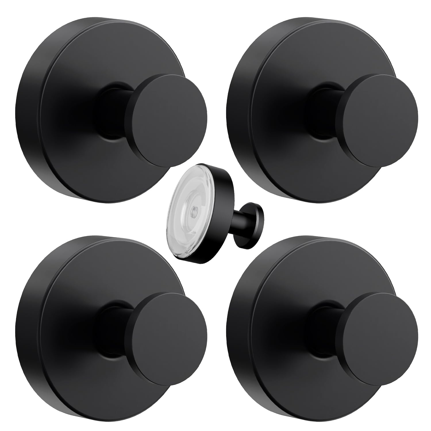 VEHHE Self-Adhesive Suction Cup Hooks, 4 Pack Waterproof Stainless Steel Shower Suction Hooks Weight Capacity 15lbs, Shower Hooks Suction for Wall, Kitchens, Glass, Mirrors (Black)