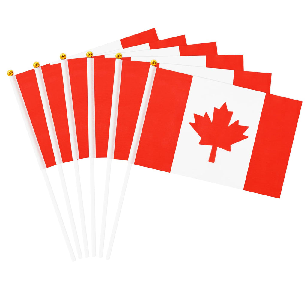 50 Pack Small Canada Flag Stick 5'' x 8'' - Handheld Canadian Maple Leaf Flags with Plastic Sticks, Mini Le drapeau du Canada for Outdoor Parades, National Day Celebration Party Decorations