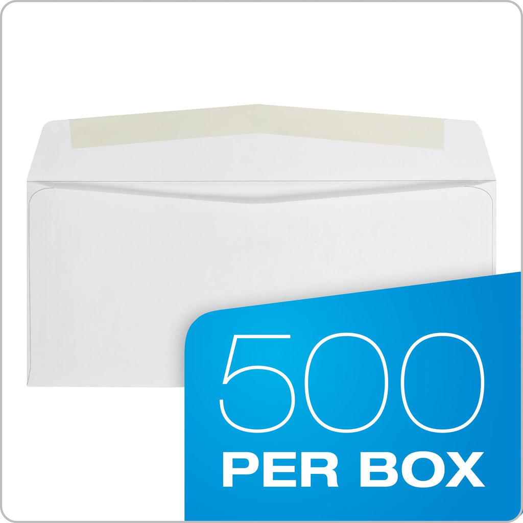 Quality Park Envelopes, #10, 4-1/8 x 9-1/2 Inches, Gummed Flap, 24 lb White Paper, Side Seams, Printer Compatible, 500 Count - Ideal for Home and Business Use - Envelopes