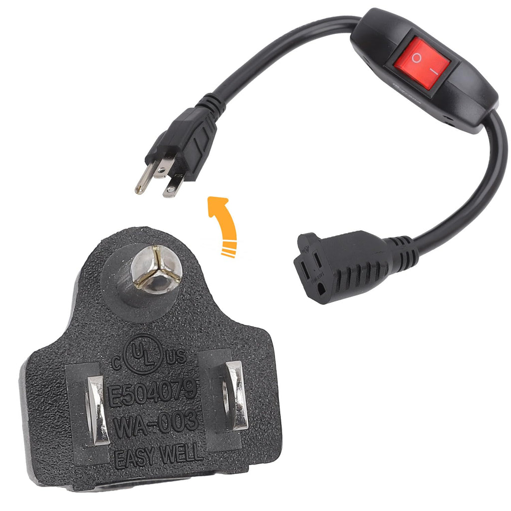 Inline On/Off Switch Extension Cord, 3-Prong Household Switchable Power Cord, Heavy Duty 23A 125V,16A 250V Double Break Switch Extension Cable, 40CM Cords