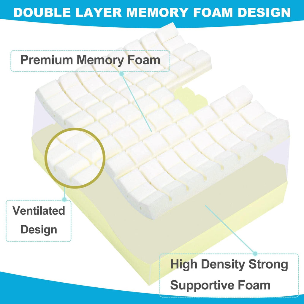 HAVARGO Memory Foam Seat Cushion 4 Inch Thick Chair Cushion Dual-Layer Supportive Pressure Relief Ergonomic Butt Pillow with Handle, U-Shaped