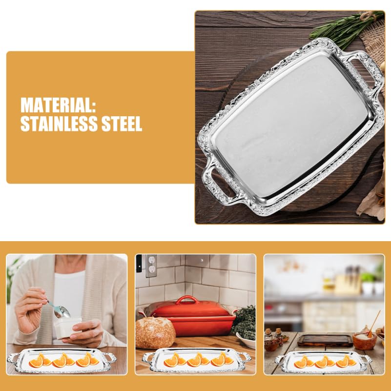 STOBAZA Elegant Stainless Steel Rectangular Food Serving Plate Organized Storage Tray for Snacks Fruits Small Items
