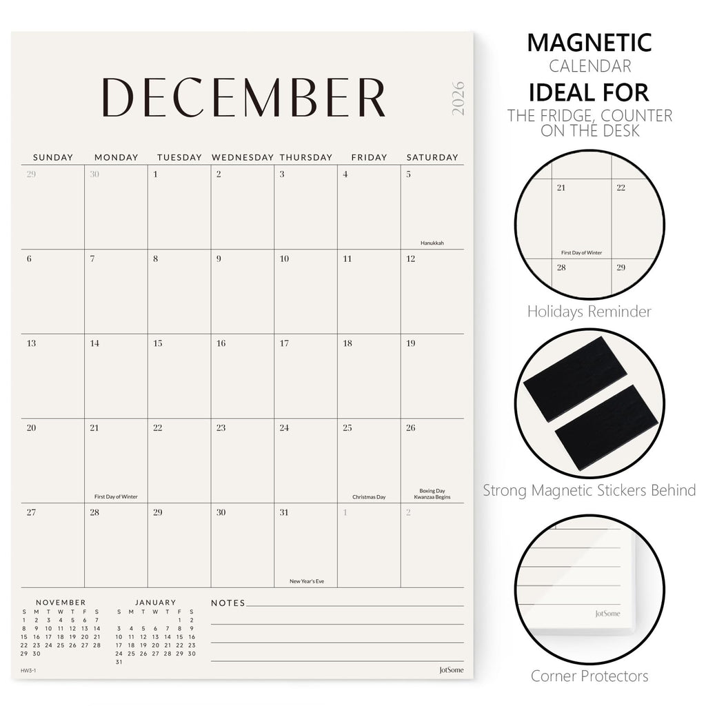 Jotsome Magnetic Calendar for Refrigerator 2026-2027, Monthly Fridge Calendar from July 2026 to December 2027 14x10 inch, Easy Organizing (Vertical)
