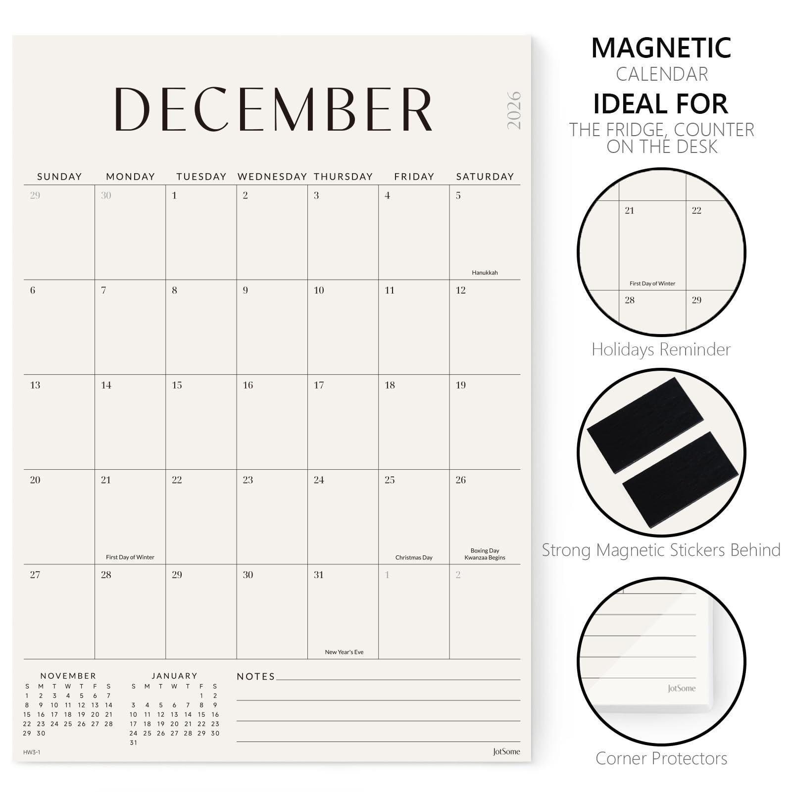 Jotsome Magnetic Calendar for Refrigerator 2026-2027, Monthly Fridge Calendar from July 2026 to December 2027 14x10 inch, Easy Organizing (Vertical)
