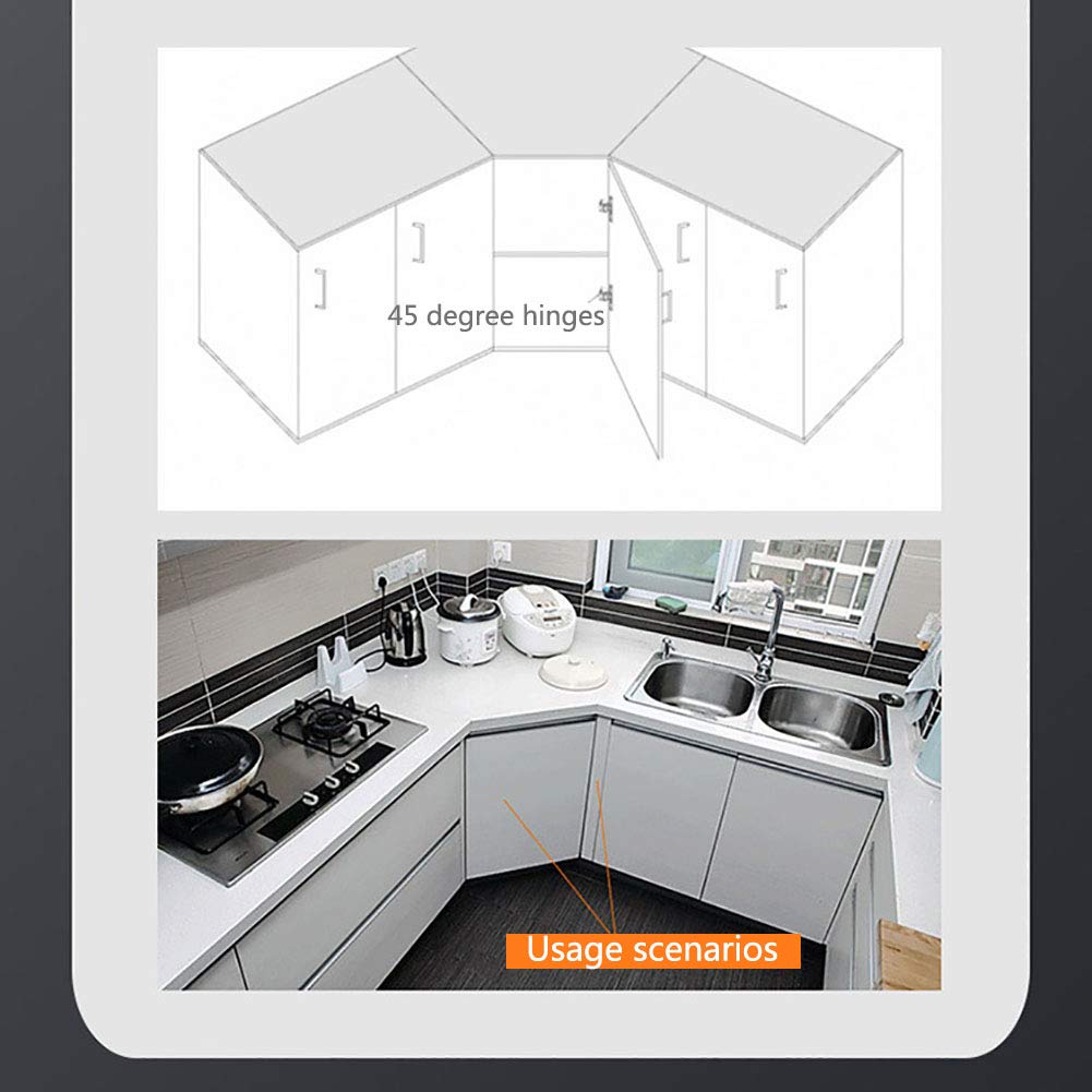 TamBee 1 Pair 45 Degree Hinges Soft Close Cabinet Corner Hinges Kitchen Cupboard Concealed Hinges Stainless Steel Hydraulic Buffer Dampers for Cabinet Door with Screws