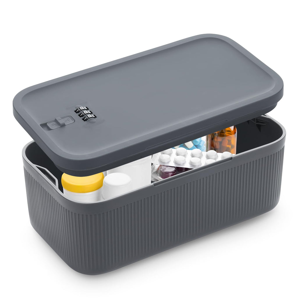 Lockable Storage Box, Small Lock Box with Locking Lid for Phone/Medicine Safe/Food Home/Fridge/Office/Personal Items/Travel/Gift,9.25 x 5.04 x 3.62’’
