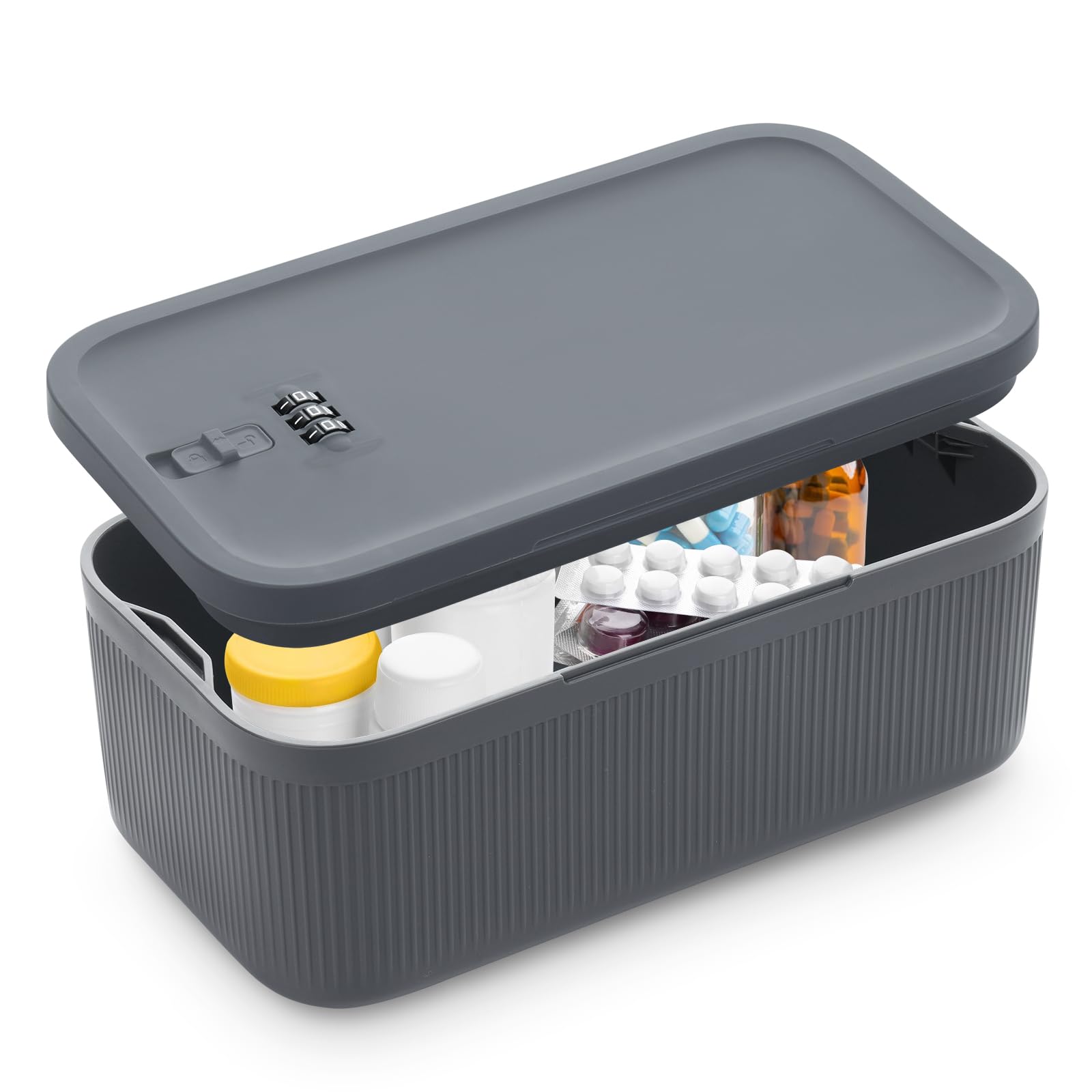 Lockable Storage Box, Small Lock Box with Locking Lid for Phone/Medicine Safe/Food Home/Fridge/Office/Personal Items/Travel/Gift,9.25 x 5.04 x 3.62’’