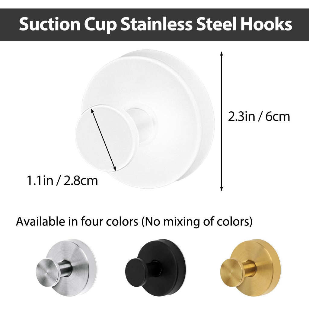 4 Pack Suction Cup Hooks for Bathroom Stainless Steel Shower Suction Hooks for Towels Utility Wall Hooks for Kitchen, Glass, Wreath, Window, Heavy Duty Waterproof Rustproof Self Adhesive (Silver)