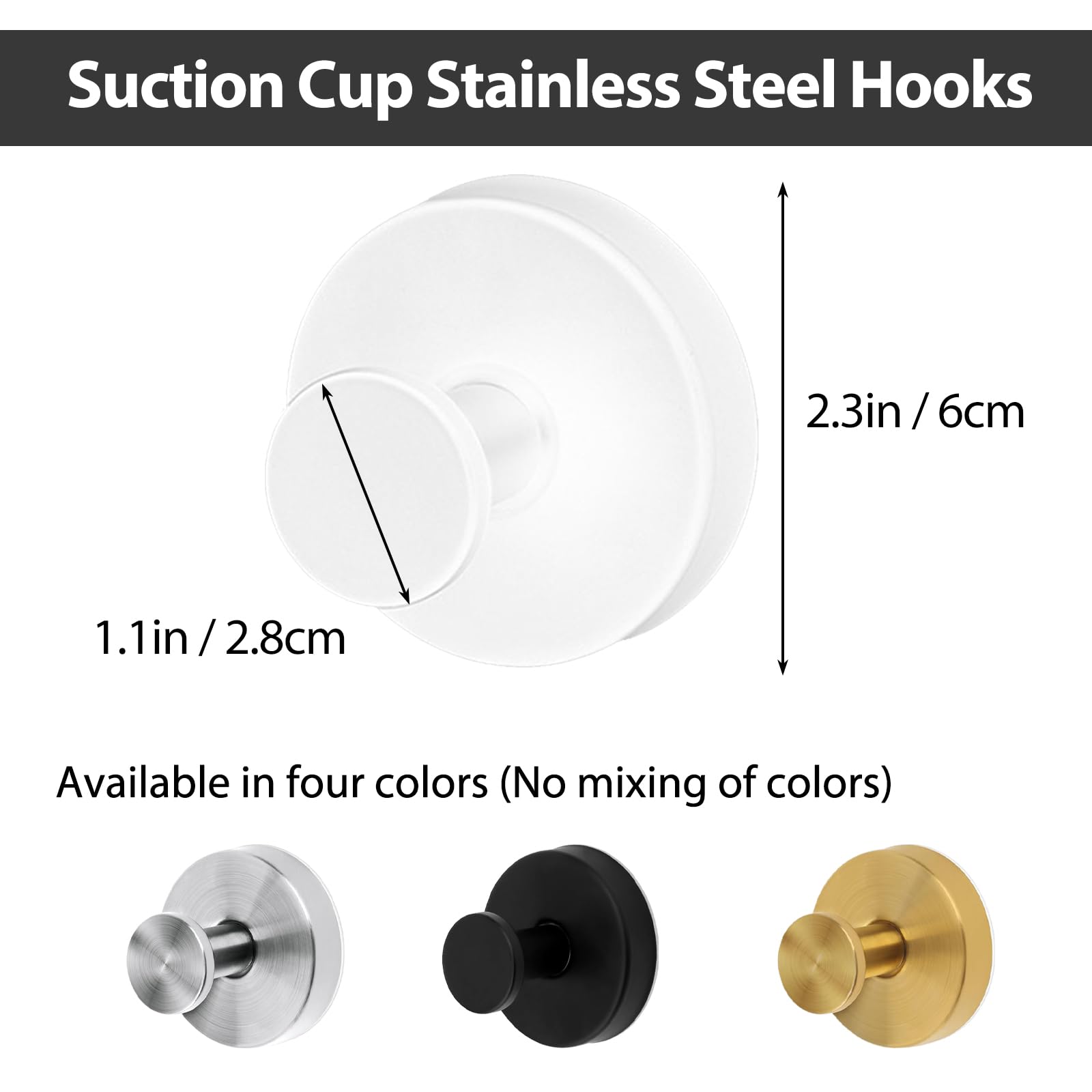 4 Pack Suction Cup Hooks for Bathroom Stainless Steel Shower Suction Hooks for Towels Utility Wall Hooks for Kitchen, Glass, Wreath, Window, Heavy Duty Waterproof Rustproof Self Adhesive (Silver)