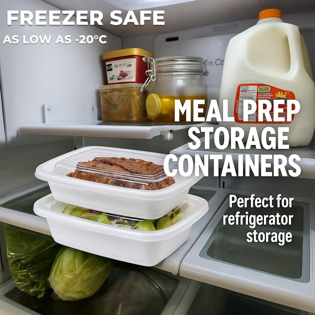 Golden Hub 50 Pack 16 oz White Meal Prep Containers with Lids, Rectangular Plastic Take Out Containers, Microwavable & BPA-Free Food Storage for Lunch & Portion Control