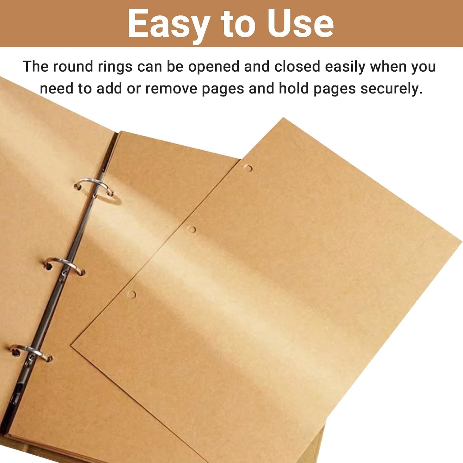 A4 Kraft Binder 3-Holds Round Ring Binder 2 Pack, Durable Binding Hard Cover Protector for Journal, Notebook, Inserted Sheets & Refill Paper, Holds 200 Sheets Capacity (A4 Size)