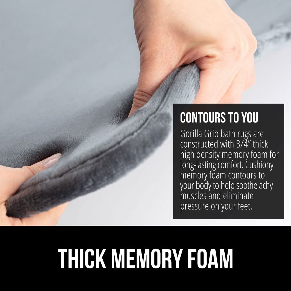 GORILLA GRIP Thick Memory Foam Bathroom Mat, 76x51 cm, Soft Absorbent Bathtub Mats, Durable Underside, Machine Washable Quick Dry Bathmat Rug, Shower and Tub Floor Rugs, Bath Accessories, Graphite