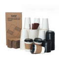KAWALLO Disposable Paper Coffee Cups Set, 12oz, 100 Pack, White, for Hot and Cold Beverages (KAWALLO Disposable Paper Coffee Cups Set, 12oz with Lids, Sleeves, Stirrers, 100 Pack, White)