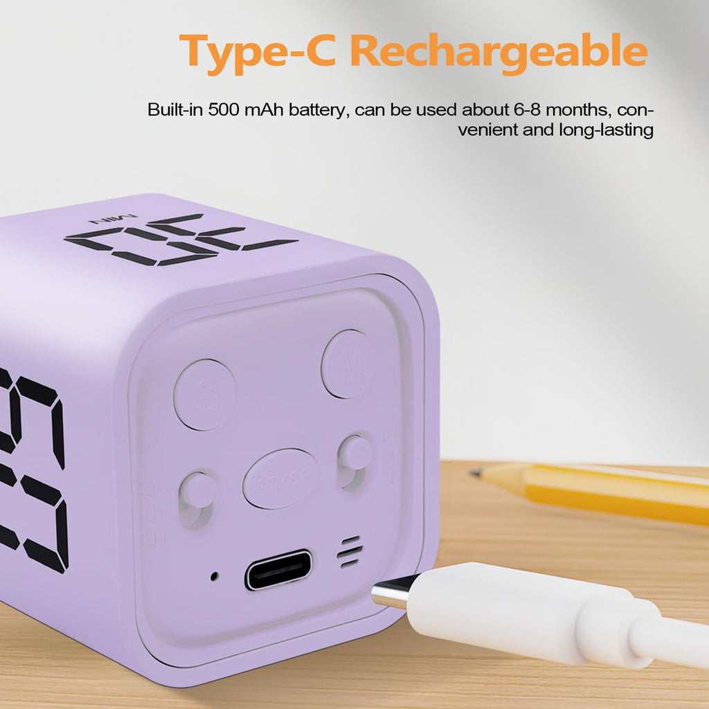 GuDoQi Cube Timer, Pomodoro Timer with Adjustable Sound and Vibration Alert, 5/10/30/60 Mins & Custom Mode, Visual Countdown Timer for Study, Office, Yoga, Purple