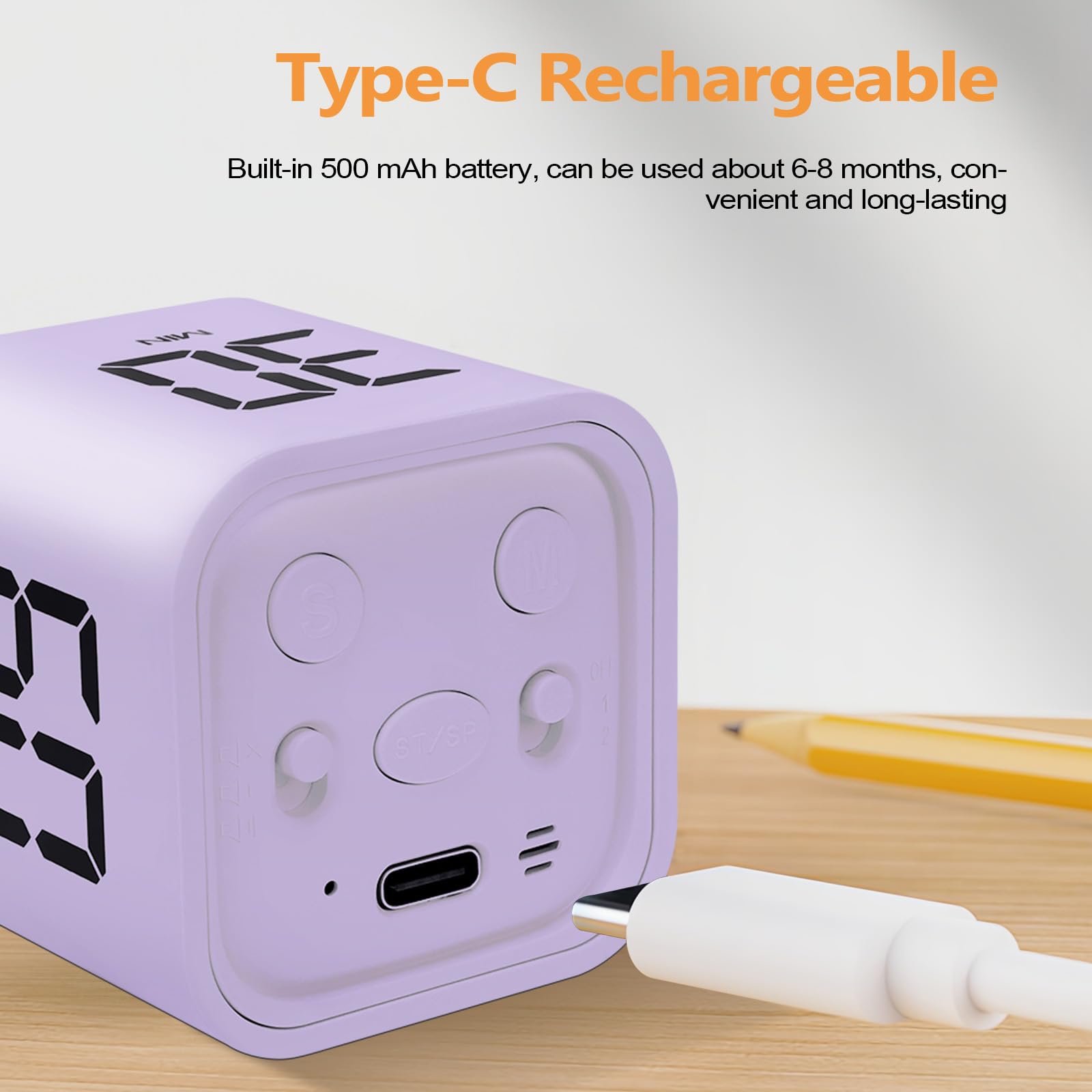 GuDoQi Cube Timer, Pomodoro Timer with Adjustable Sound and Vibration Alert, 5/10/30/60 Mins & Custom Mode, Visual Countdown Timer for Study, Office, Yoga, Purple