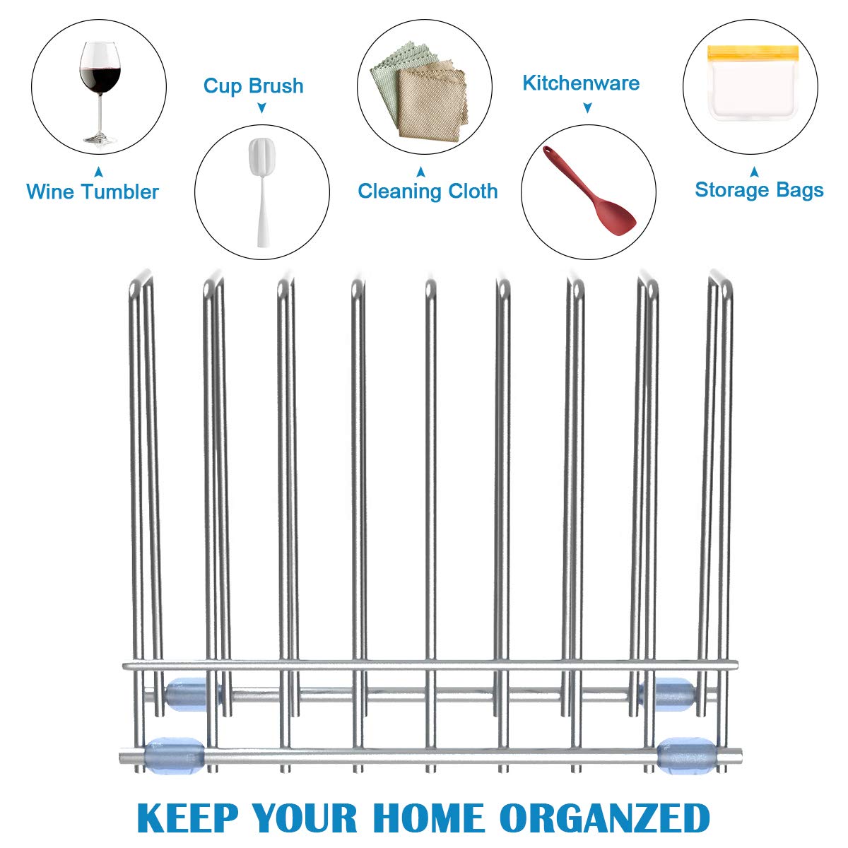 Bag Drying Rack Kitchen, Plastic Dryer for Freezer, Sandwich and Snack Bags, Stainless Stand for Food Bags, Books, Makeup Brush
