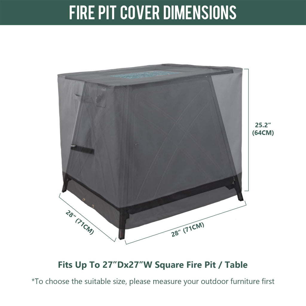 Rachmi Square Gas Fire Pit Cover 28 Inch, Heavy Duty 600D Oxford Water Resistant Anti UV & Fade Outdoor Patio Furniture Cover for Coffee & Side Table, (28"Wx28"Dx25.2"H, Gray/Black)
