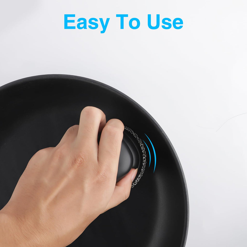 Upgraded Cast Iron Skillet Scrubber with Ergonomic Handle, Chain Mail Cleaning Scrubber for Cast Iron Pans Griddle Cleaning Brush with Pan Grill Scrapers