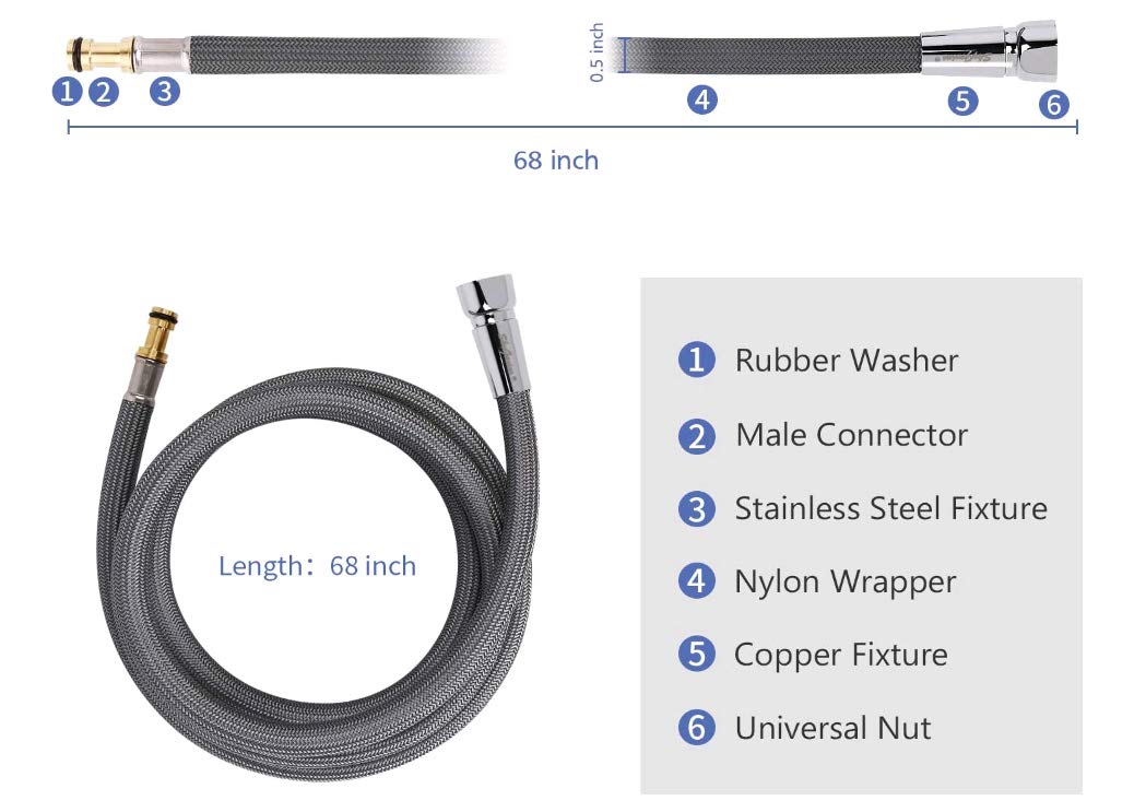 Moen 150259 Pull Down Hose Kit - 68-Inch Quick Connect Reflex Hose for Kitchen Faucet Replacement Part 187108 - Upgraded