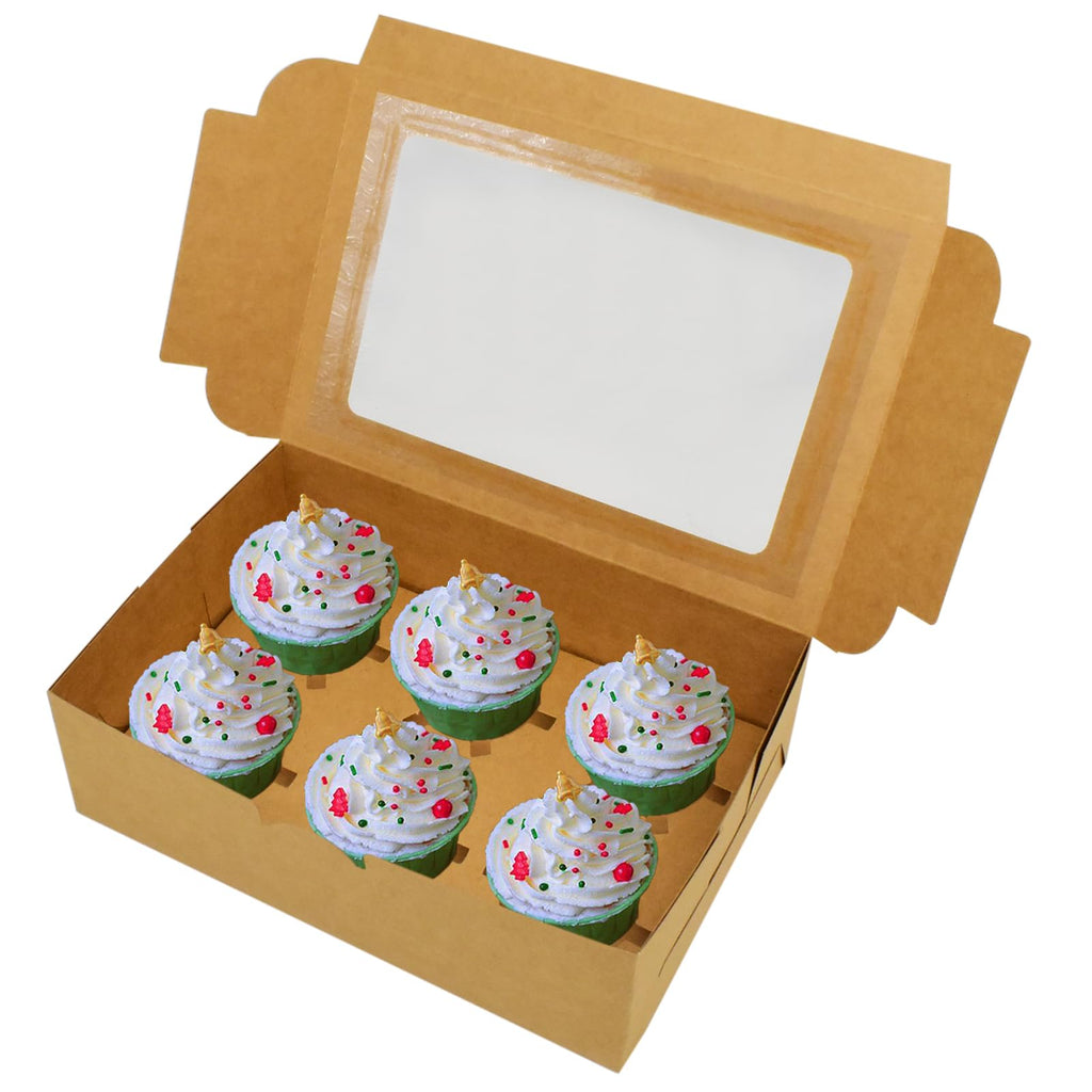 20pcs bulk cupcake boxes with transparent display window, clear Windows and inserts, portable baking containers,suitable for cupcakes, muffins, birthdays, weddings, bakery packaging (6 capsules)