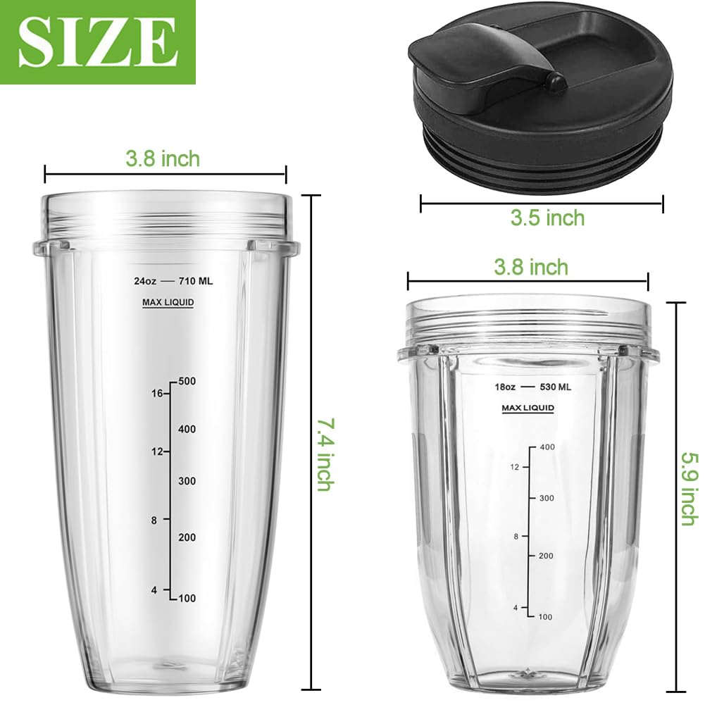 2-Pack Cup Replacement Parts with Lid for Ninja Blender Auto-iQ BL450C BL451C BL481C BN751C BN750C BN801 BN801C BN400C Nutri Ninja Food Processor SS101C SS150C SS151C SS351C,18oz & 24oz Smoothie Cups
