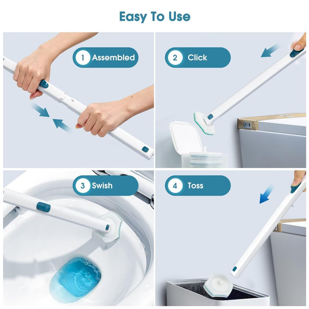 Disposable Toilet Brush with 48 PCS Toilet Refills, Disposable Toilet Cleaning System- Toilet Brushs, Storage Caddy and 48 Toilet Bowl Brush Refill Heads for Bathroom Cleaning