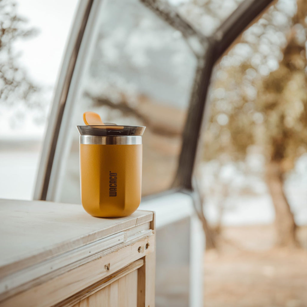 WACACO Octaroma Classico Vacuum Insulated Coffee Mug, Double-Wall Stainless Steel Travel Tumbler with Drinking Lid, 6 fl oz (180ml), Yellow