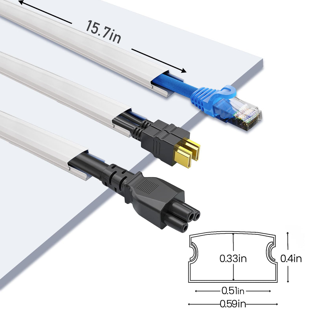 236 in Paintable Cable Concealer, 15 Pack Cord Hider Cord - Cover Wire for Cords, PVC Cable Hider for TV on Wall White Cord Management 15X L15.7in W0.59in H0.35in (White, M-236in)