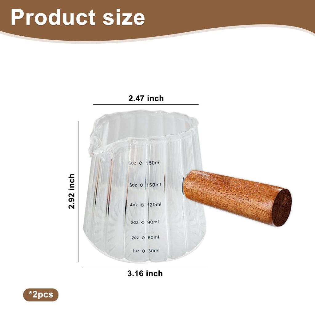 YQWIN 2Pcs Espresso Cups Espresso Measuring Cup Glass Espresso Cups with Handle 6 OZ Espressos Accessories Milk Frothing Pitcher Shot Glass Measuring Cups Frothing Cup Espressos Shot Glasses Coffee