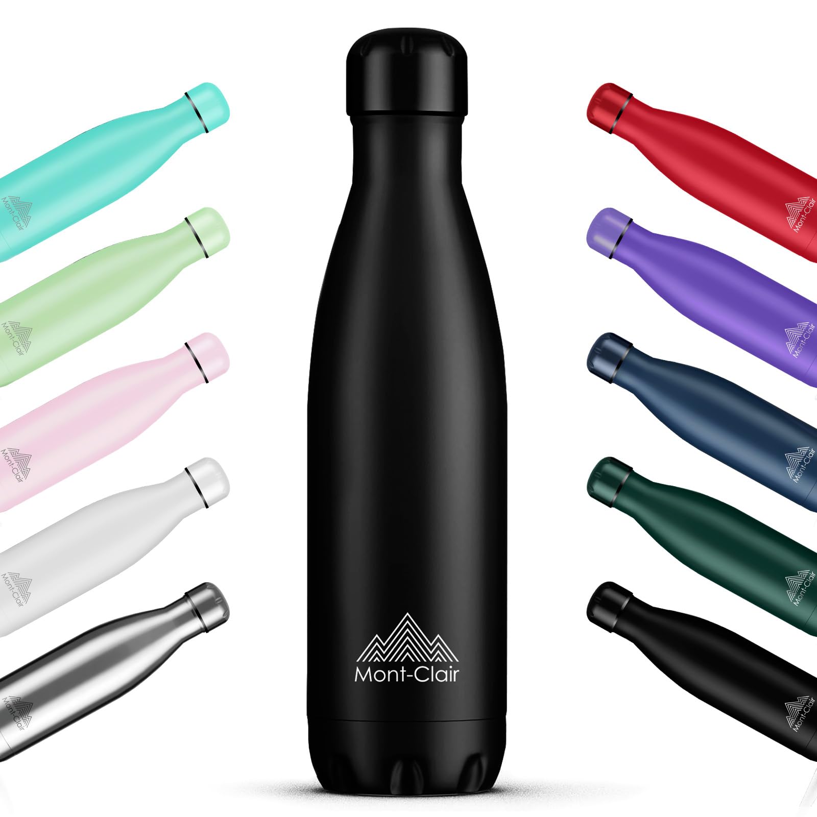 Mont-Clair l'O Stainless Steel Water Bottle, Vacuum Insulated - BPA Free, 12h Hot & 24h Cold Drinks Bottle, Metal, 1L Leakproof, Ideal for Adult, Kids, Running - Black