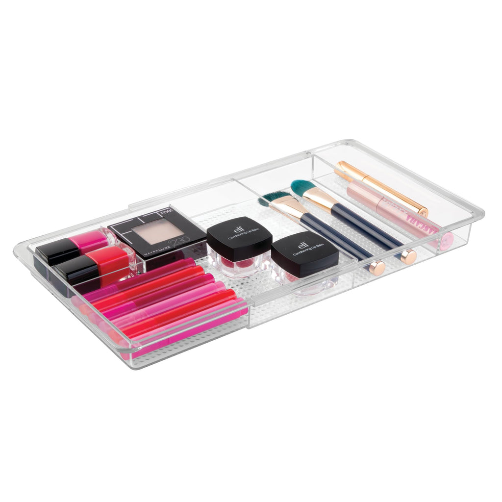 iDesign Clarity Plastic Expandable Drawer Organize for Vanity, Bathroom, Kitchen, Desk, Expands up to 18.5 Inches, Clear