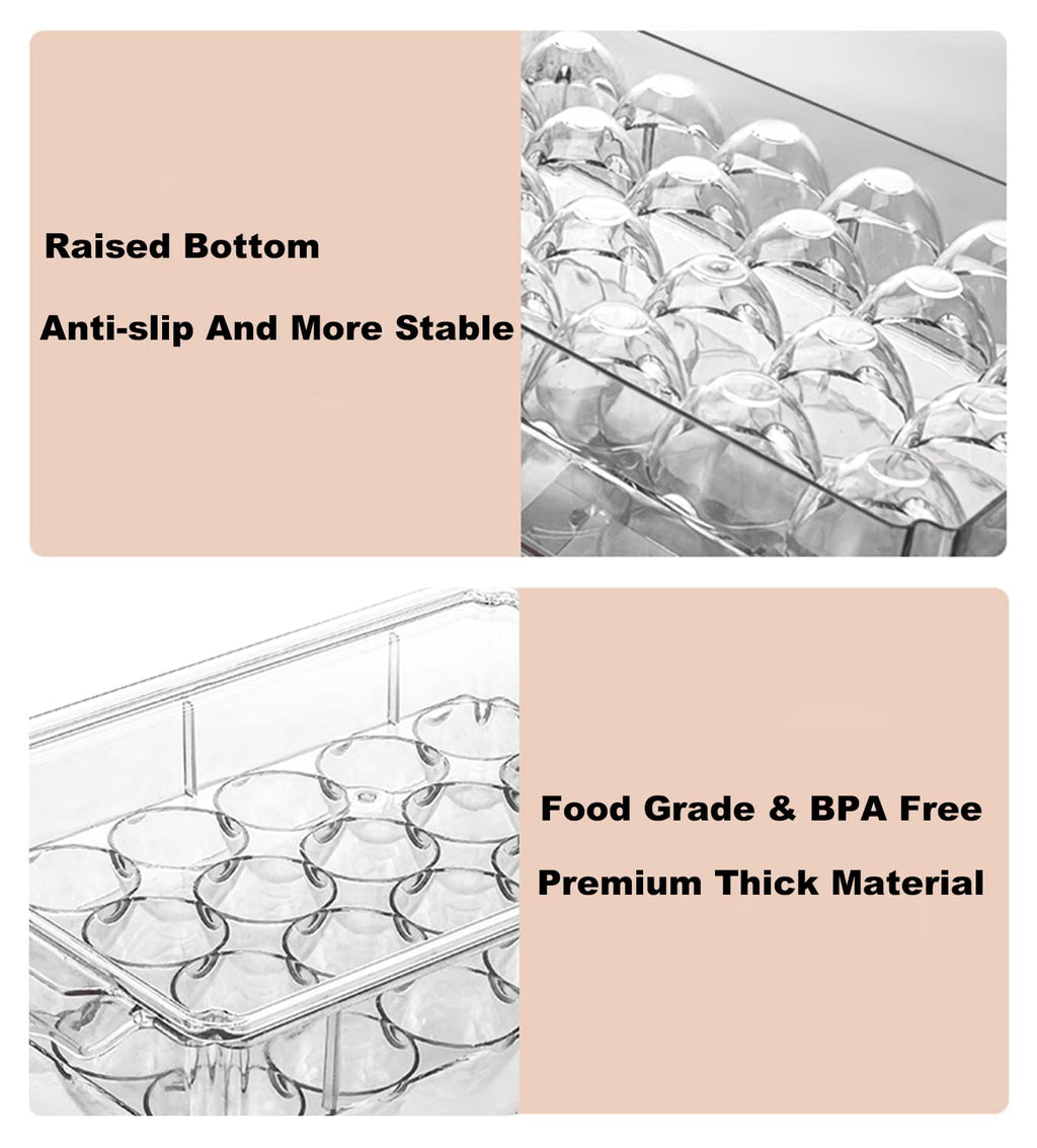 Pure Future 2-Pack Fridge Organizers and Storage (Holds 30 Eggs) - Clear Plastic Egg Containers with Lids, Stackable Food Bins, BPA-Free, Hand Wash Only