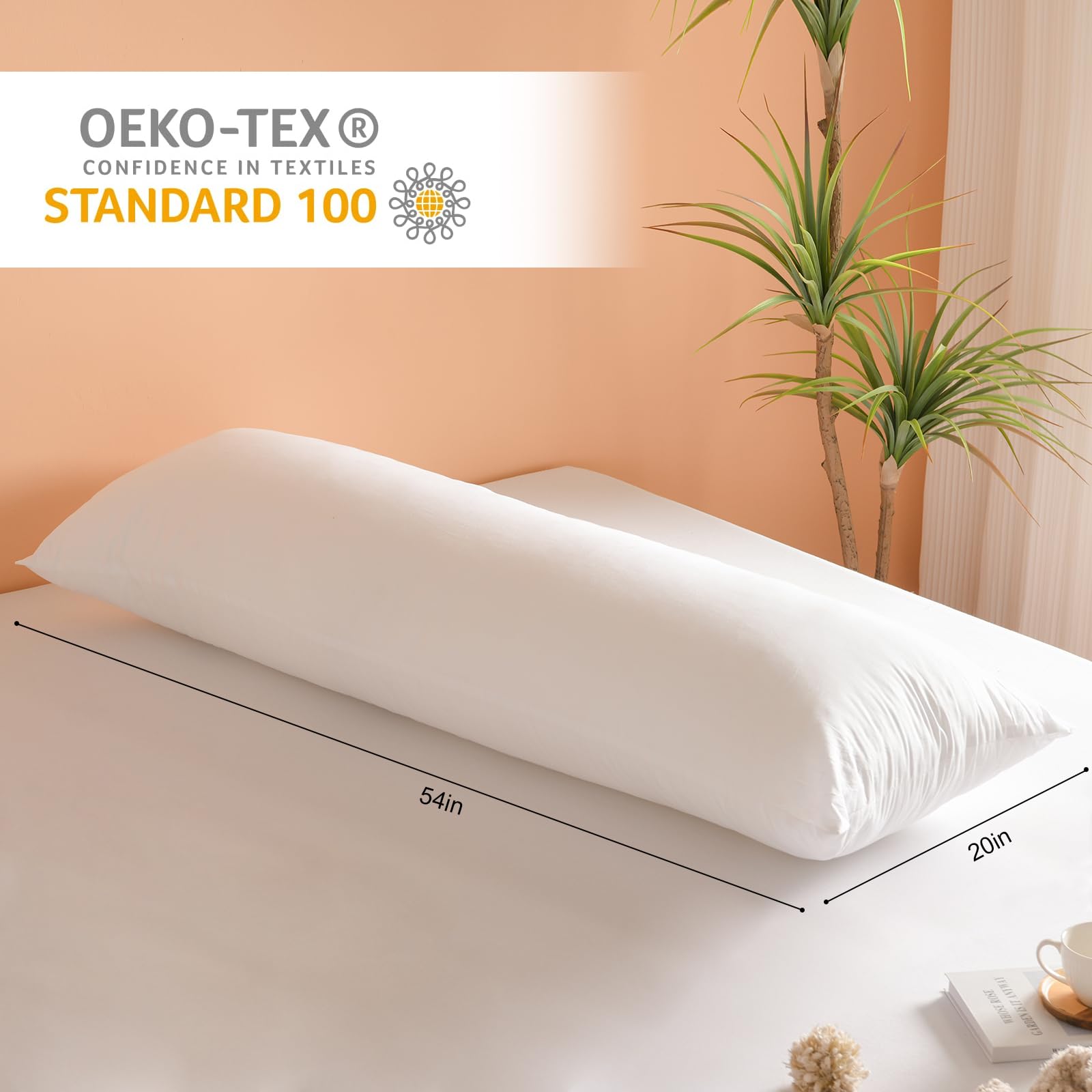 SHERWOOD Body Pillow 20 x 54 Inch Long Pillow, White Cotton Fabric with Down Alternative Filling (Body Pillow)