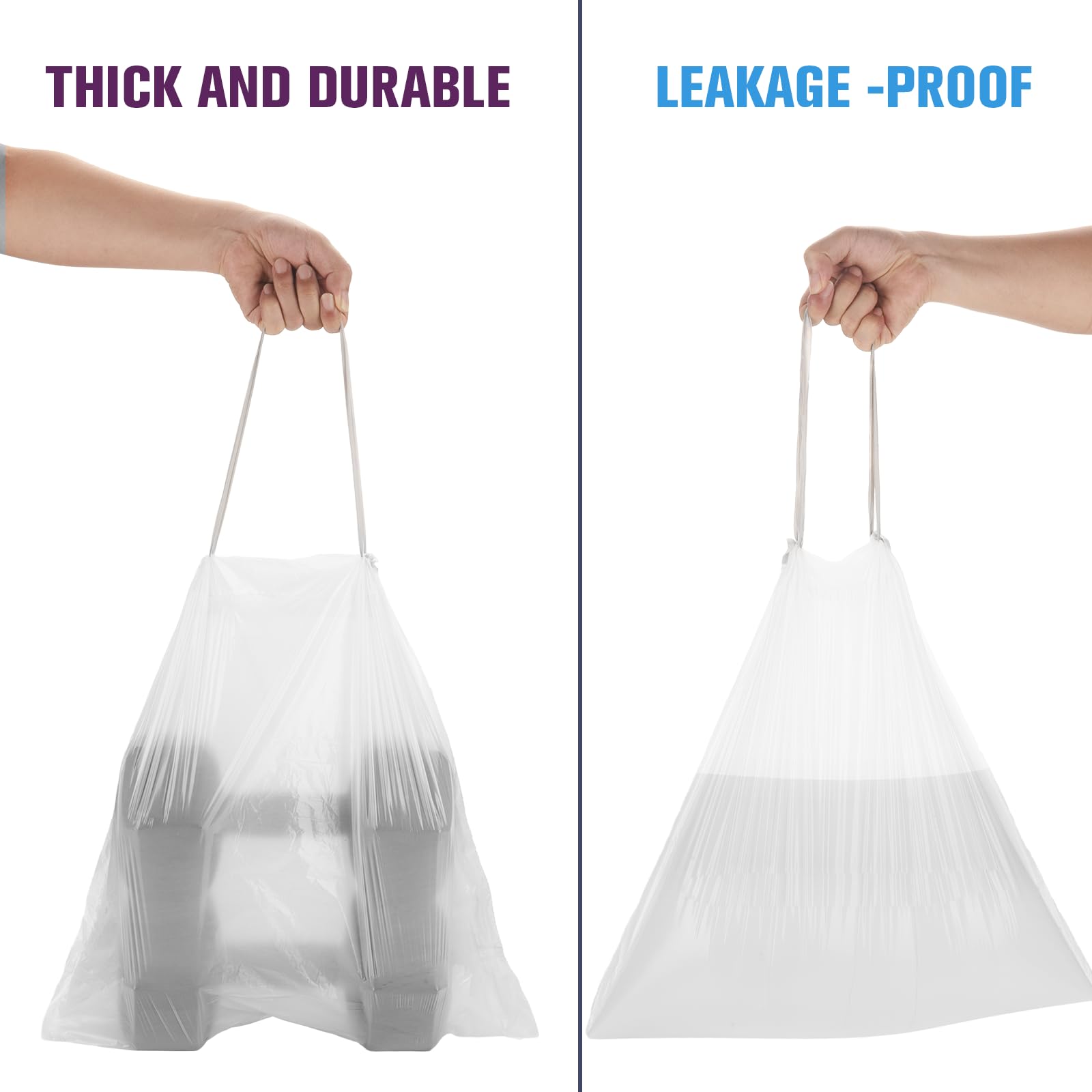 6-Gallon Trash Bags Drawstring Kitchen-Garbage-Bag - Heihaily 4 Rolls 80 Counts Recycled Unscented Office Plastic Can Liner Bathroom Transparent White For Outdoor Yard Waste Basket