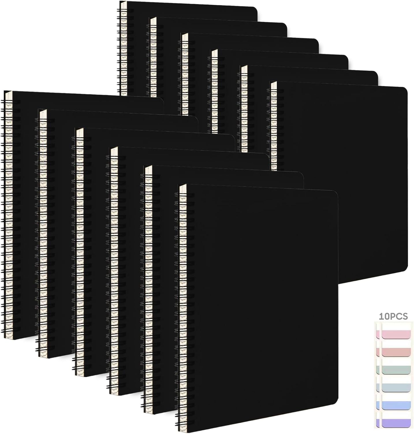 12Pack Spiral Notebook with 10pcs Sticky Tabs,A5 Lined Notebooks120 Pages,Hardcover Notebook for Women Men,Coil Notepad,5.5" x 8.3",Lined Paper for Work, School,Office（Black）