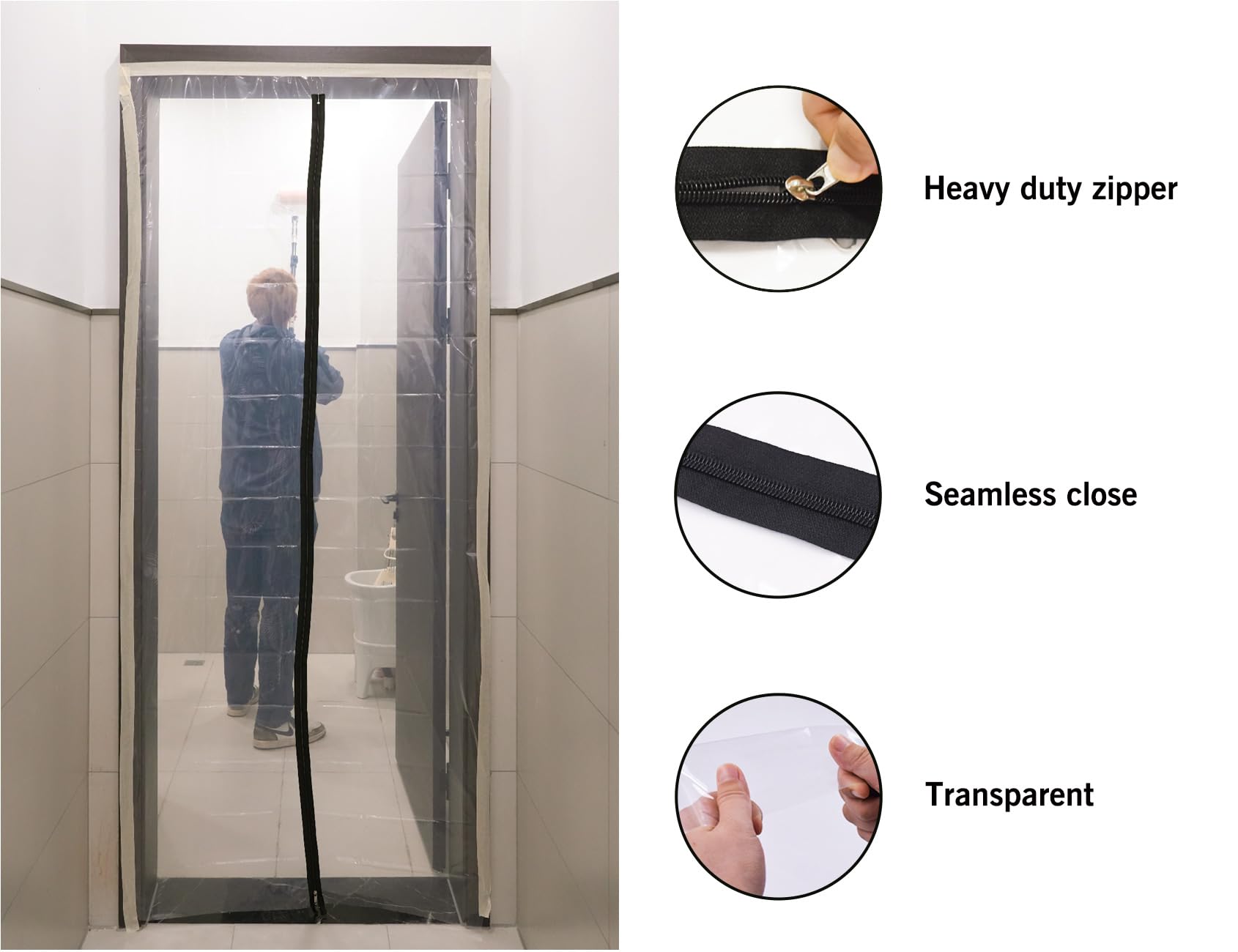 ROLLINGDOG Zip Door Dust Barrier - Plastic Door Cover for Wall and Room Temporary Painting Protection