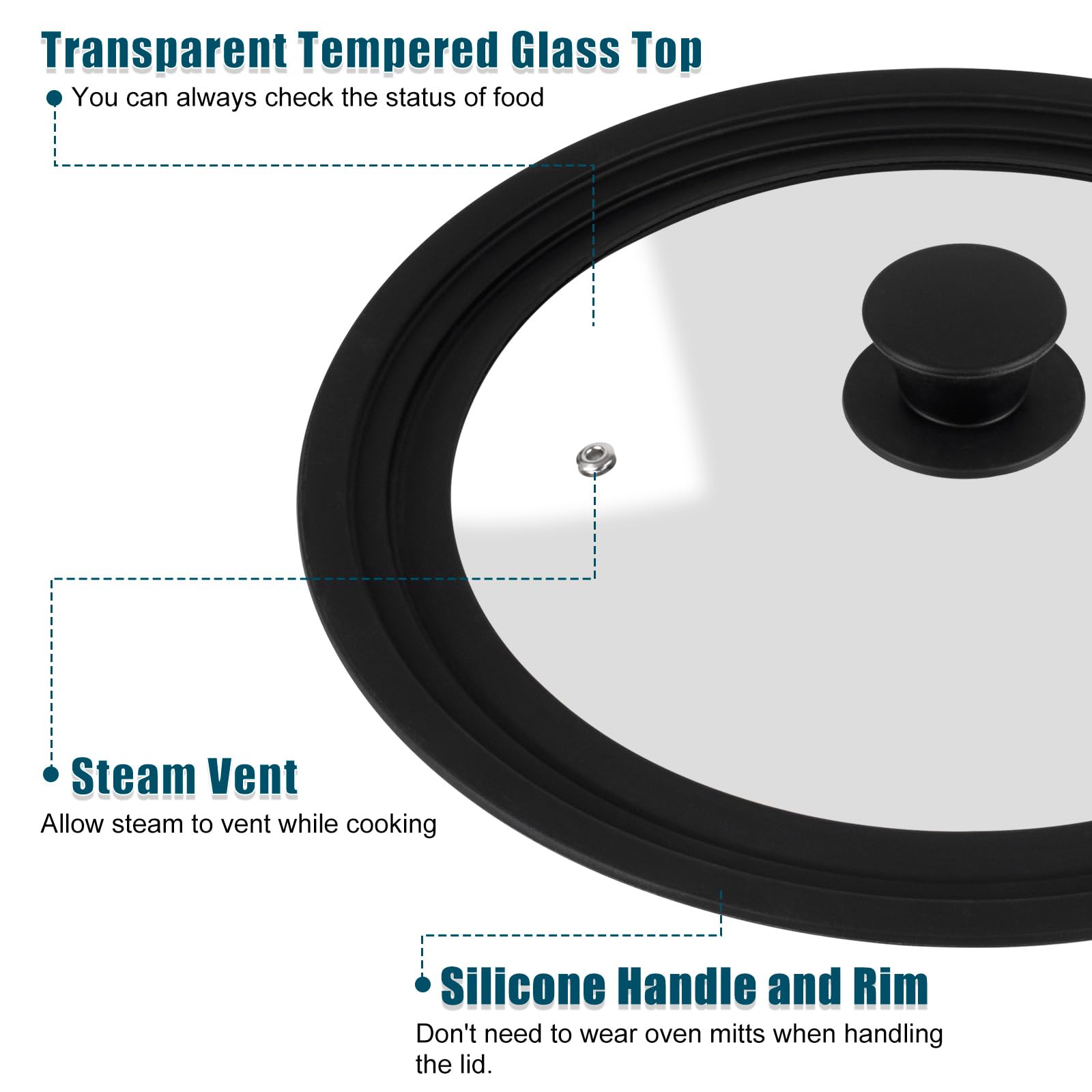 Universal Lids for Pots, Pans and Skillets, 2 Pack Pan Cover fit 7", 8" 9" & 10", 11", 12" Diameter Cookware, Silicone Replacement Pan Lid Pot Lids for Frying Pans, Cast Iron,Tempered Glass Lid