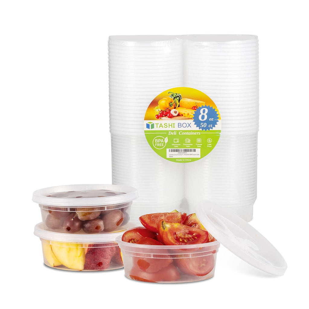 TashiBox [8 oz-50 Sets Plastic Food Storage containers with lids airtight, BPA Free, Microwave/Dishwasher/Freezer Safe