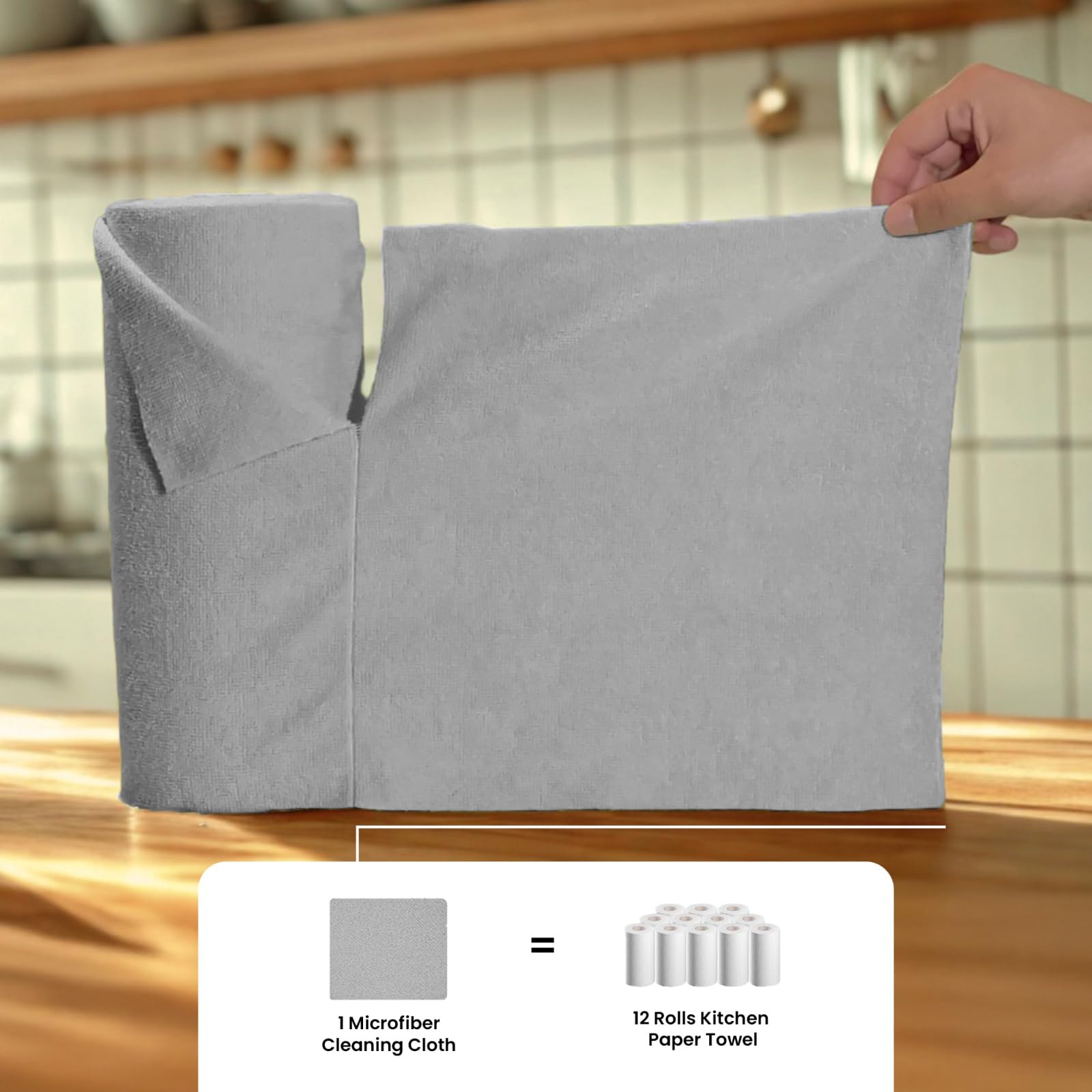 CTRL+Z Microfiber Cleaning Cloth – Cleaning Towels on Tear-Off Roll – Ultra Absorbent, Lint-Free, Reusable Microfiber Towels for Kitchen, Car, Glass & Housekeeping – 12"x12" (50 Sheets)